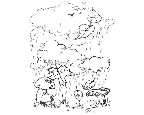 Осенний пейзаж раскраска