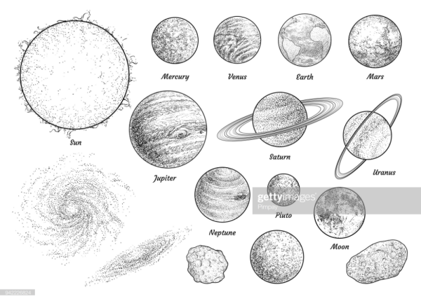 Планеты солнечной системы черно белые