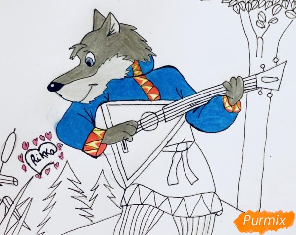 Герои сказки Петя и волк раскраска