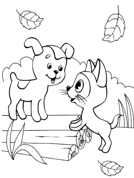 Котенок Гав черно-белая картинка