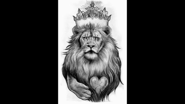 Лев с короной черно белый