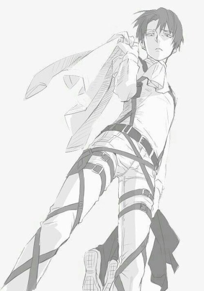 Леви Аккерман в полный рост чёрно белый