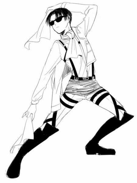 Атака титанов Леви черно белый