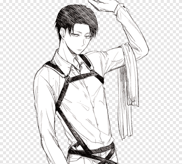 Леви Аккерман в полный рост черно белый