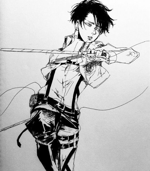 Леви Аккерман черно белый арт