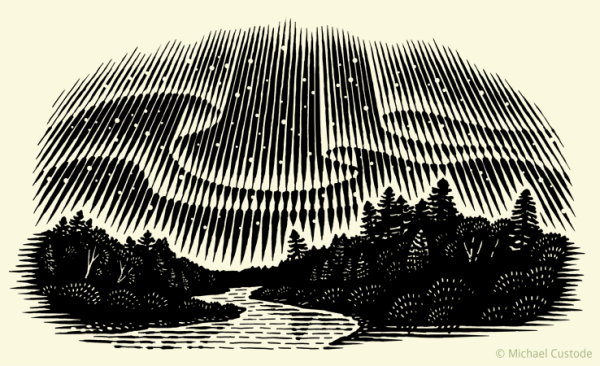 Линогравюра Северное сияние