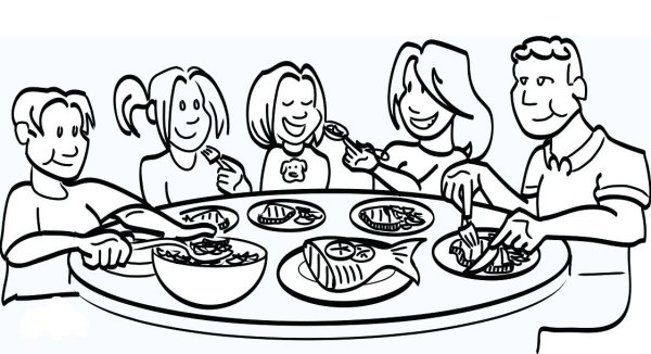 Семья ужинает раскраска
