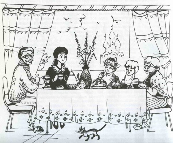 Раскраска семья за столом