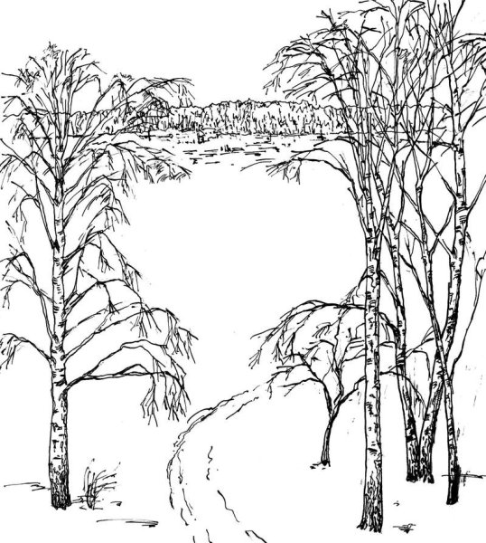 Весенний пейзаж раскраска