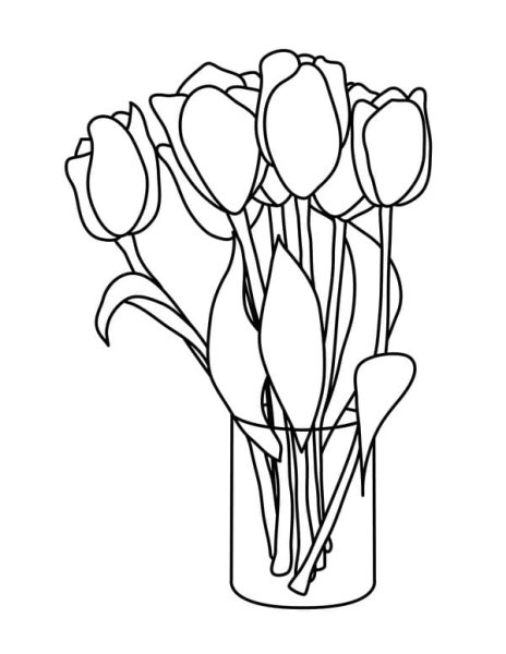 Раскраска тюльпаны в вазе для детей