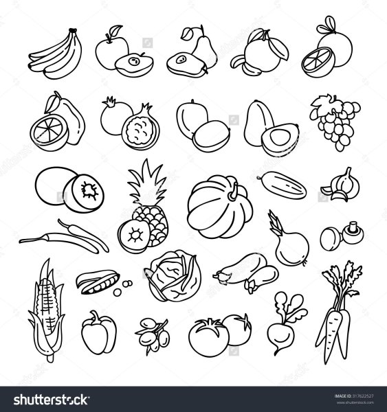 Контурные изображения овощей