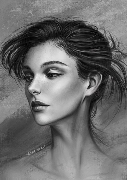 Черно белый портрет девушки рисунок