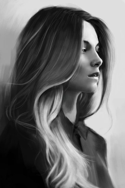 Эскиз портрета девушки с длинными волосами