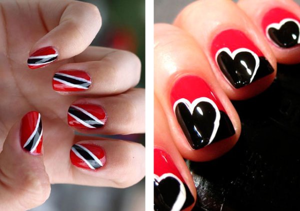 Лёгкий маникюр с чёрным и белым с красным