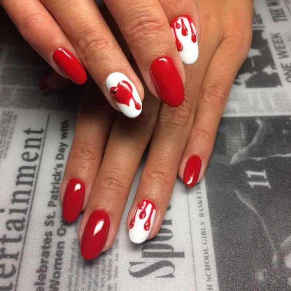Ногти красные с белым