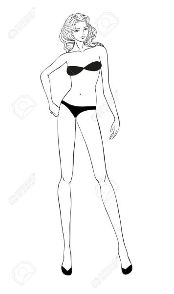 Чёрно-белый рисунок девушки в полный рост