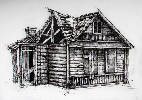 Дом черной ручкой