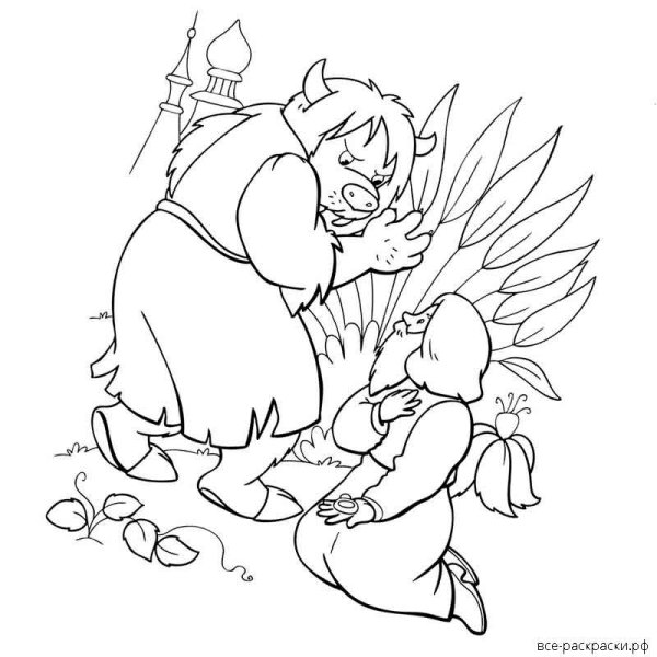 Иллюстрация к сказке Аленький цветочек раскраска