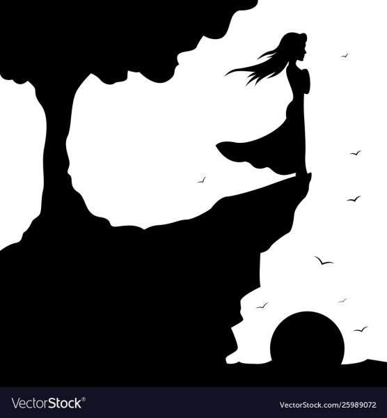 Девушка на обрыве силуэт