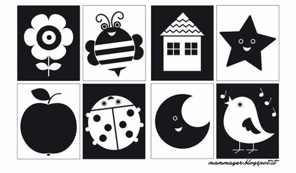 Монтессори для новорожденных чёрно белое