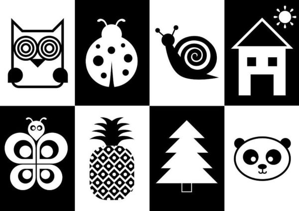 Монтессори для новорожденных чёрно белое