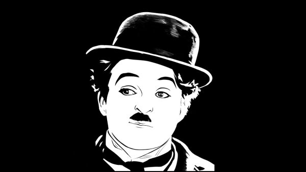 Чарли Чаплин рисунок черно белый