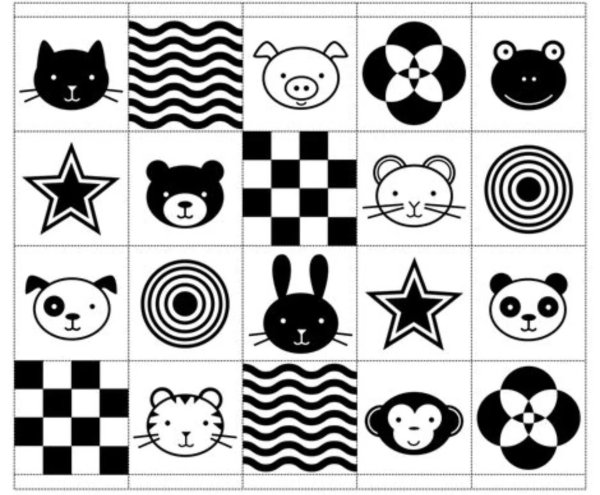 Черно белые карточки для малышей