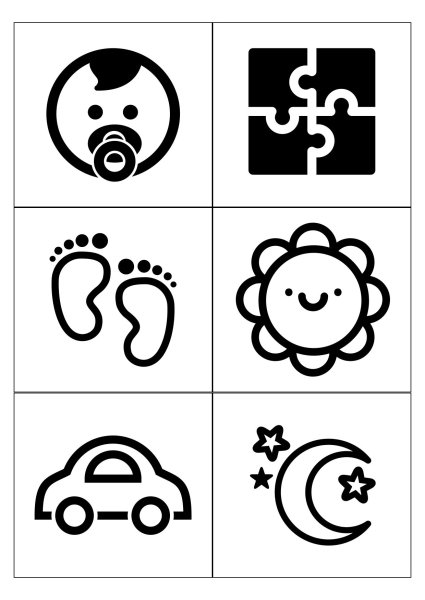 Черно белые карточки для новорожденных Монтессори