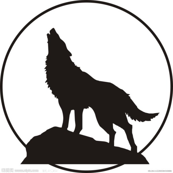 Силуэт волка воющего на луну