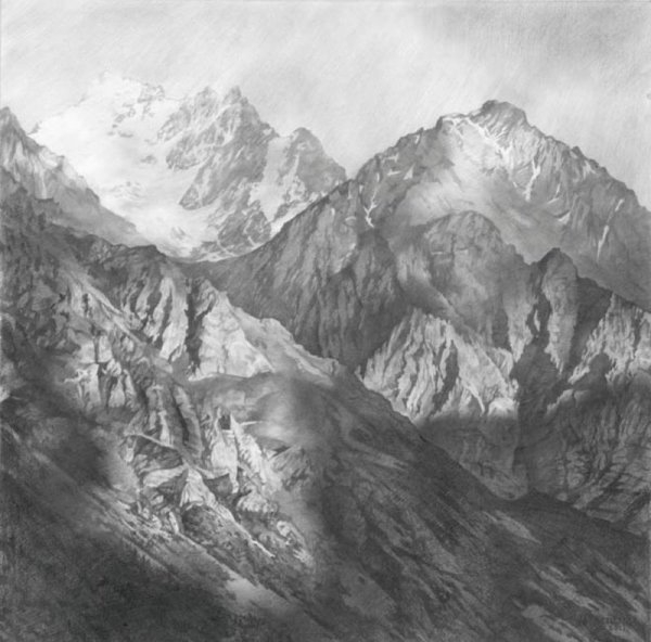 Пейзаж горы карандашом