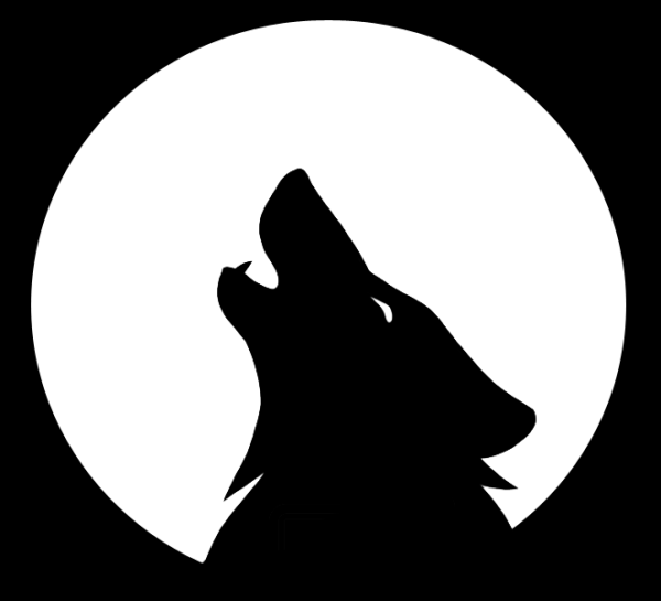 Силуэт волка воющего на луну