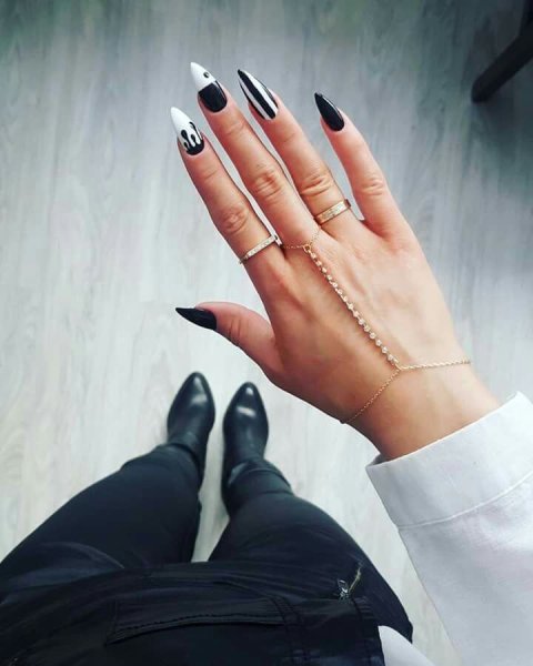 Ногти черно белые длинные
