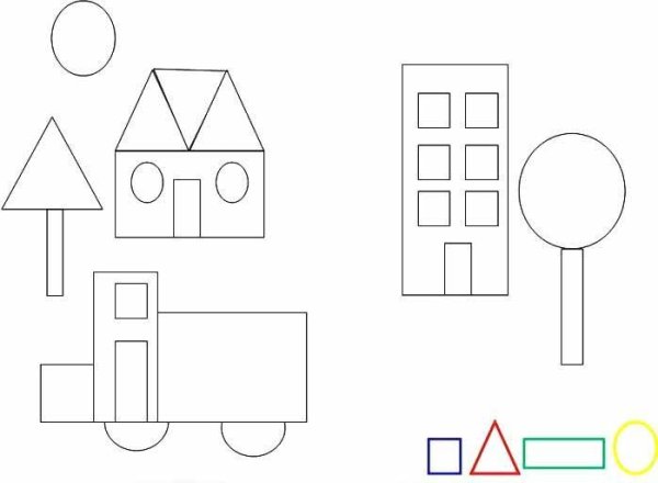 Раскраска домик из геометрических фигур