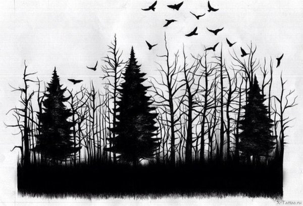 Блэкворк лес эскиз