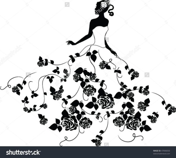 Силуэт девушки из цветов и бабочек