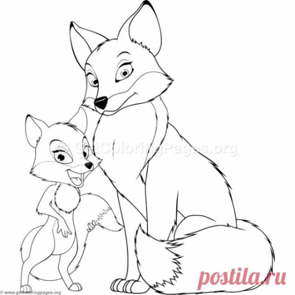 Лиса с лисятами раскраска для детей