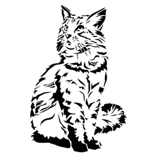 Трафарет кота для выжигания по дереву