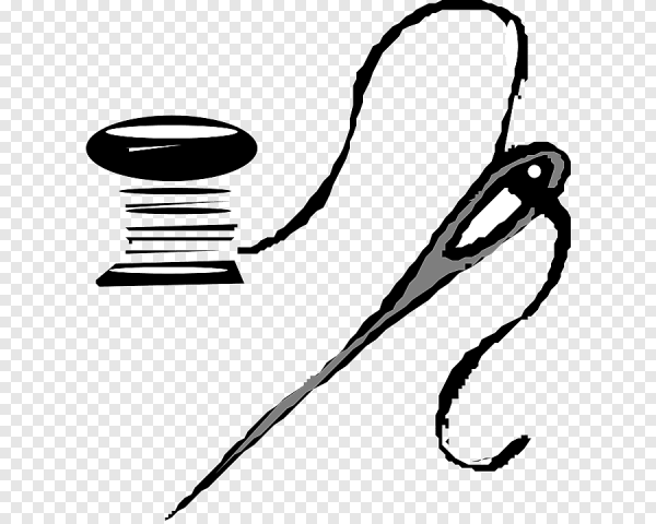 Иголка с ниткой на прозрачном фоне