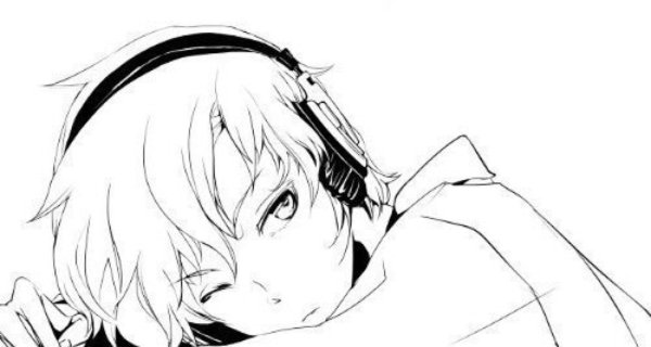 Аниме в наушниках черно белое