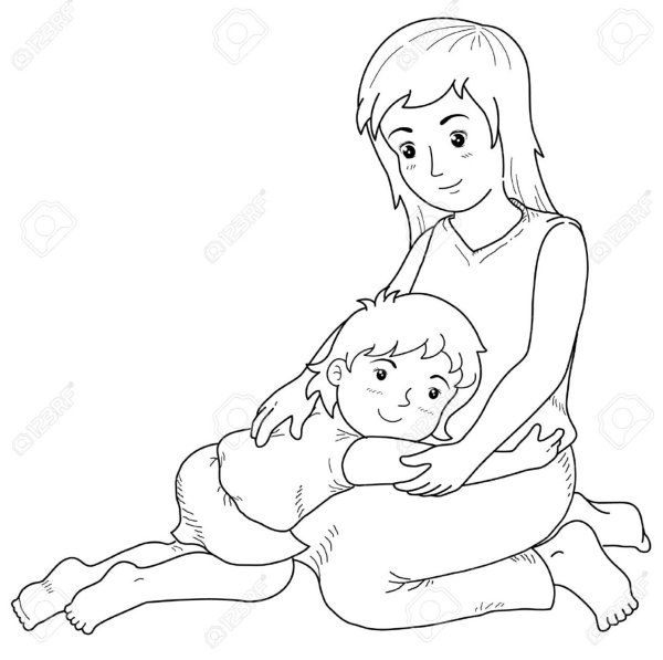 Мальчик с мамой раскраска