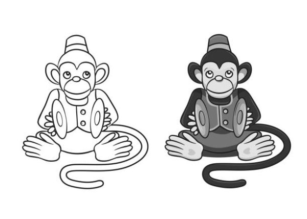 Обезьянка с двумя тарелками
