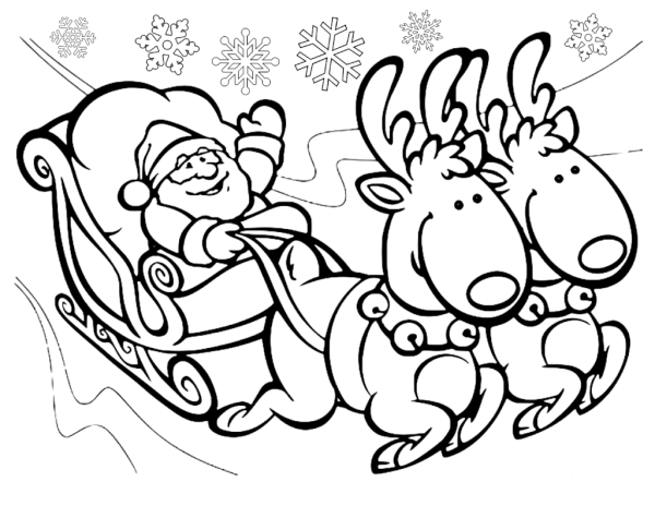 Раскраска дед Мороз с оленями
