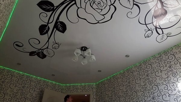 Натяжные потолки черные с узорами