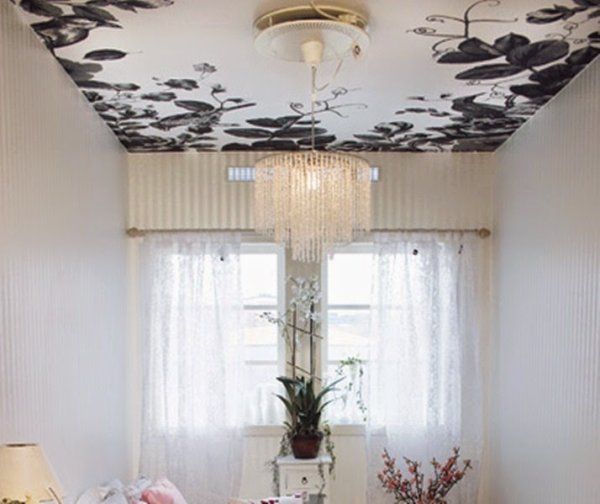 Натяжной потолок белый с черным