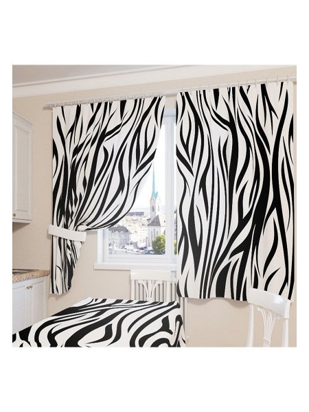 Шторы белые с черным