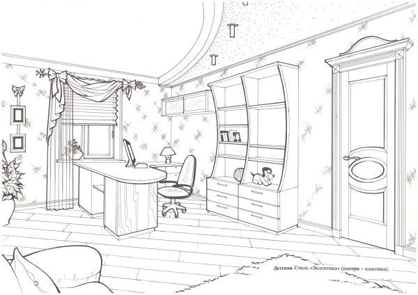 Раскраска спальня с мебелью