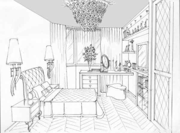 Комната в стиле Минимализм карандашом