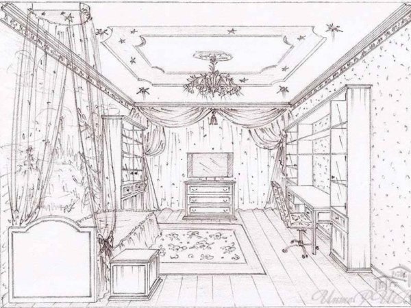 Спальня контуры для раскрашивания