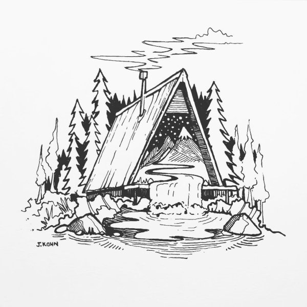 Скетч домик в лесу