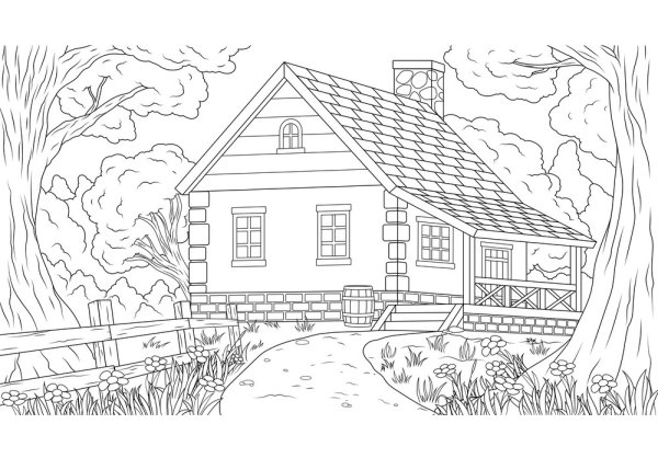 Раскраска домик в лесу